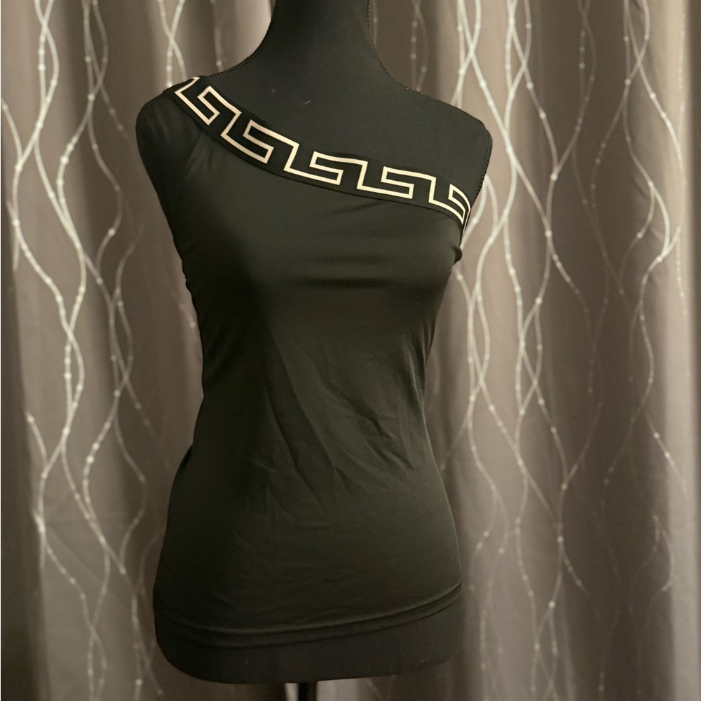 Elegant Black One-Shoulder Top with Gold Detail